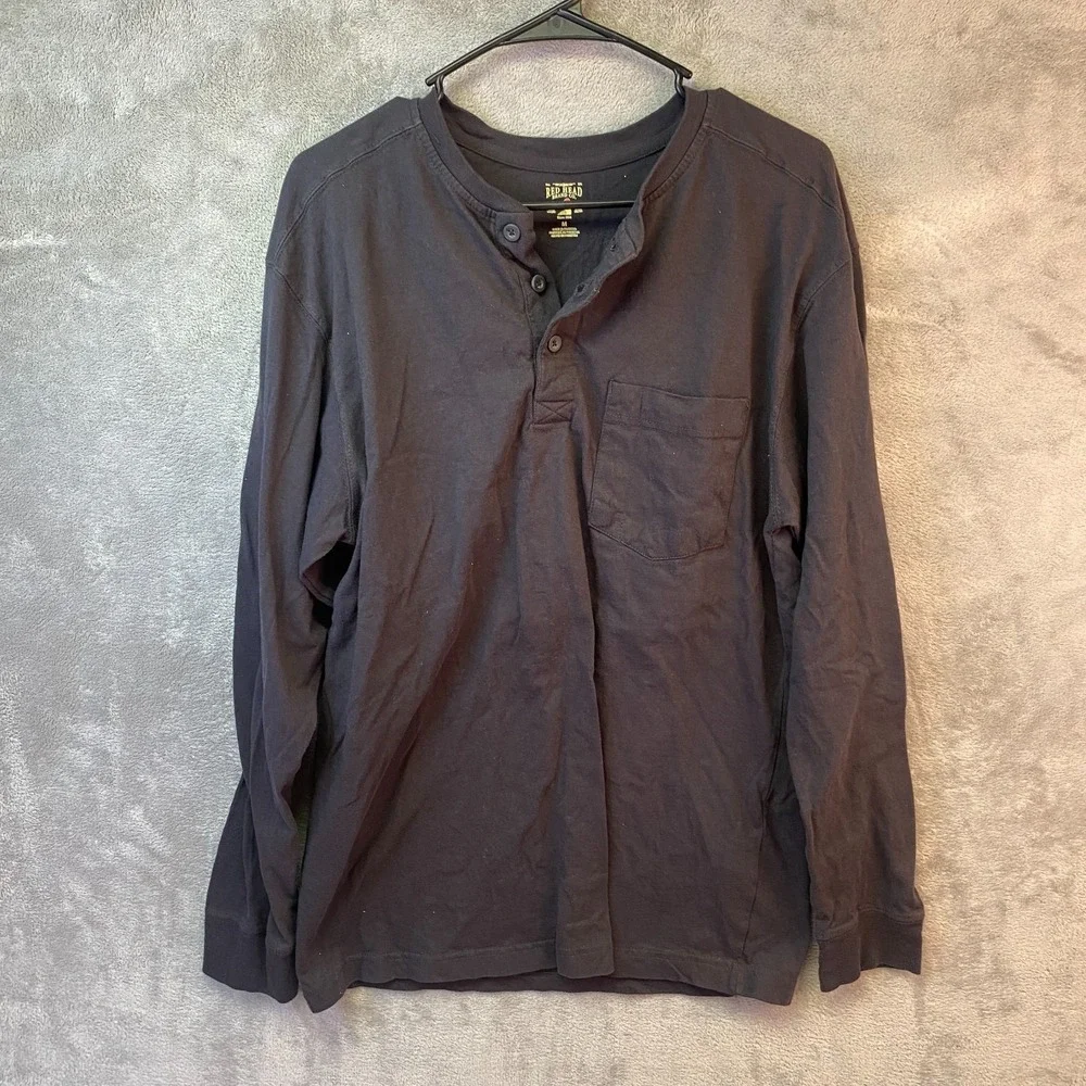 Red Head Brand Co Long Sleeve Henley Shirt Size M Brown Pocket